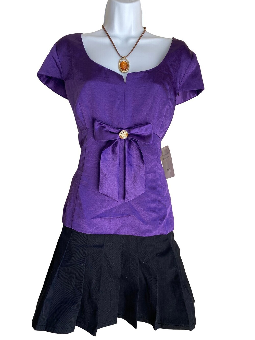 Vintage Sandra Darren Plus 16 Purple Bow Blouse Whimsigoth Dark Romance Goth Top